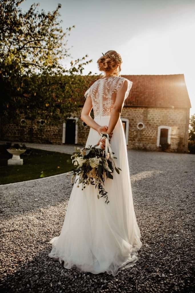 photos de mariée au couché de soleil à la maloterie
