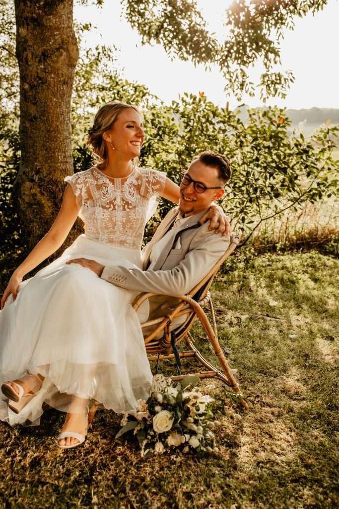 photos de mariée au couché de soleil à la maloterie